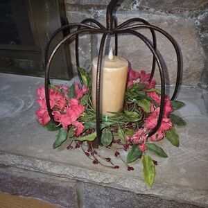 Kohl's Metal Pumpkin Candle Holder with Pink and Green Accents